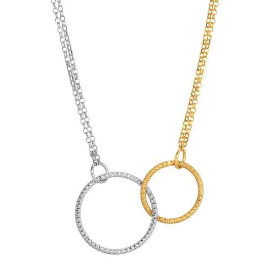 SS + YELLOW GOLD PLATED DOUBLE CIRCLES NECKLACE